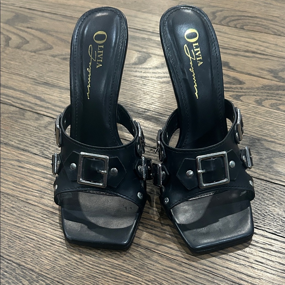 Olivia Ferguson Elegant Black Buckle Heels